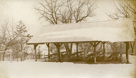 Shelter at Decatur Dam in winter